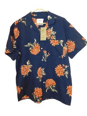 NWT Goodfellow Sz M Floral Button Up The Vacay Shirt Navy Orange Resort Casual